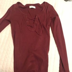 lace up maroon long sleeve t